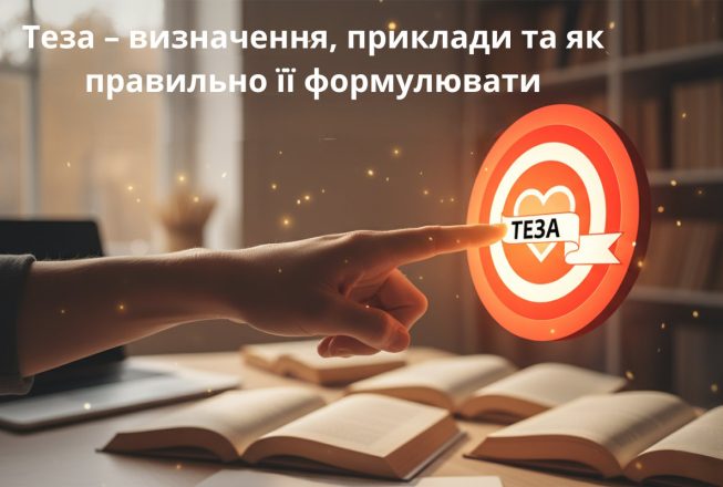 Рука вказує на мішень із серцем і написом Теза на стрічці.