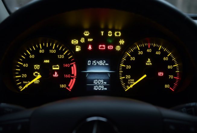 Панель приладів автомобіля з активним попереджувальним значком