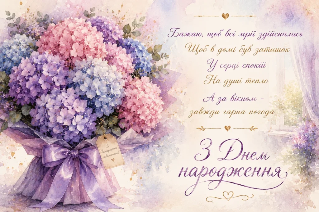 Акварельні гортензії для жінки у День народження