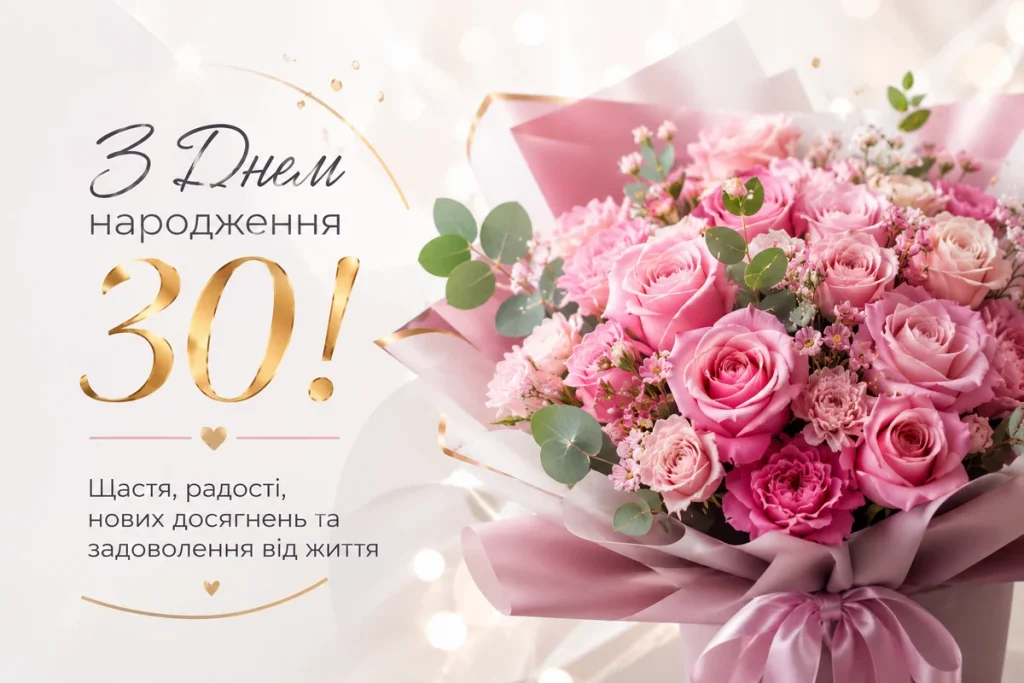 Букет троянд та цифра 30