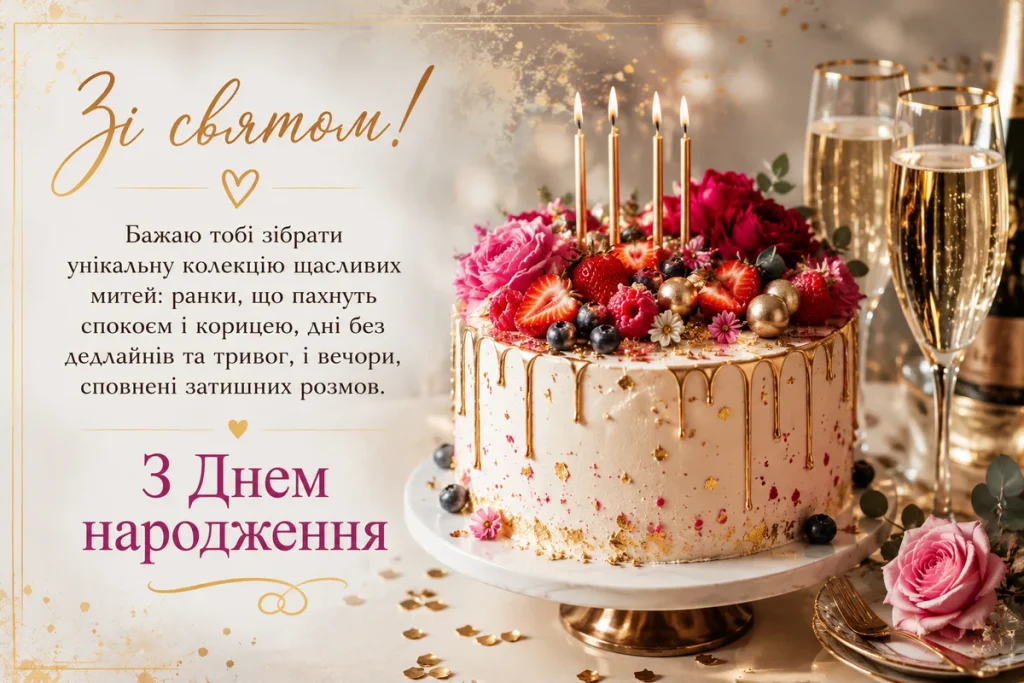 Святковий торт та келихи з шампанським