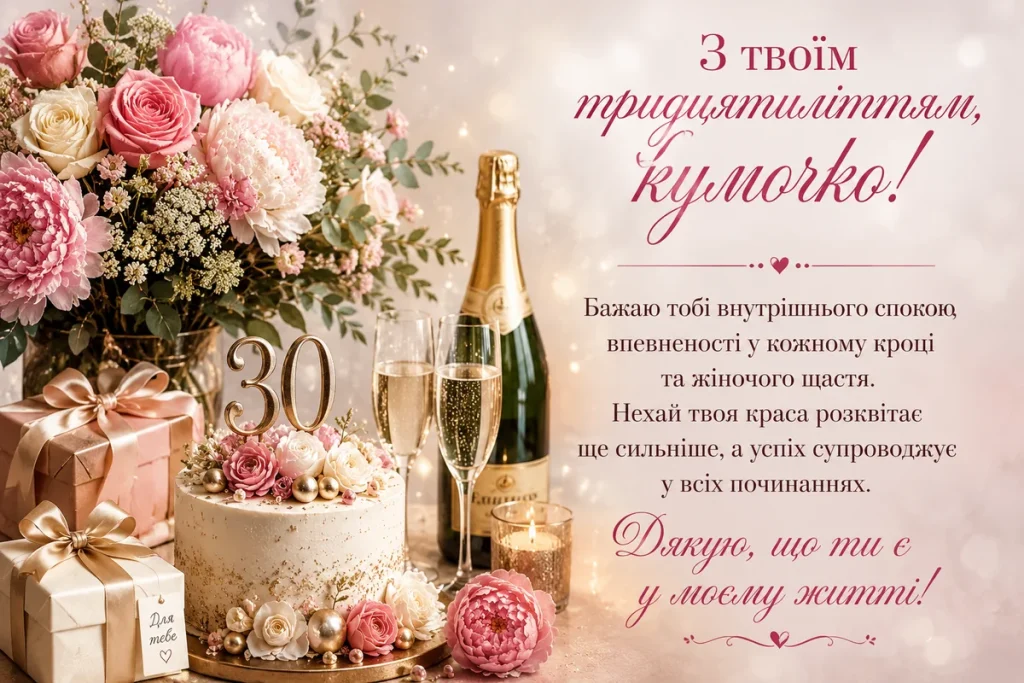 Шампанське, торт та квіти для куми