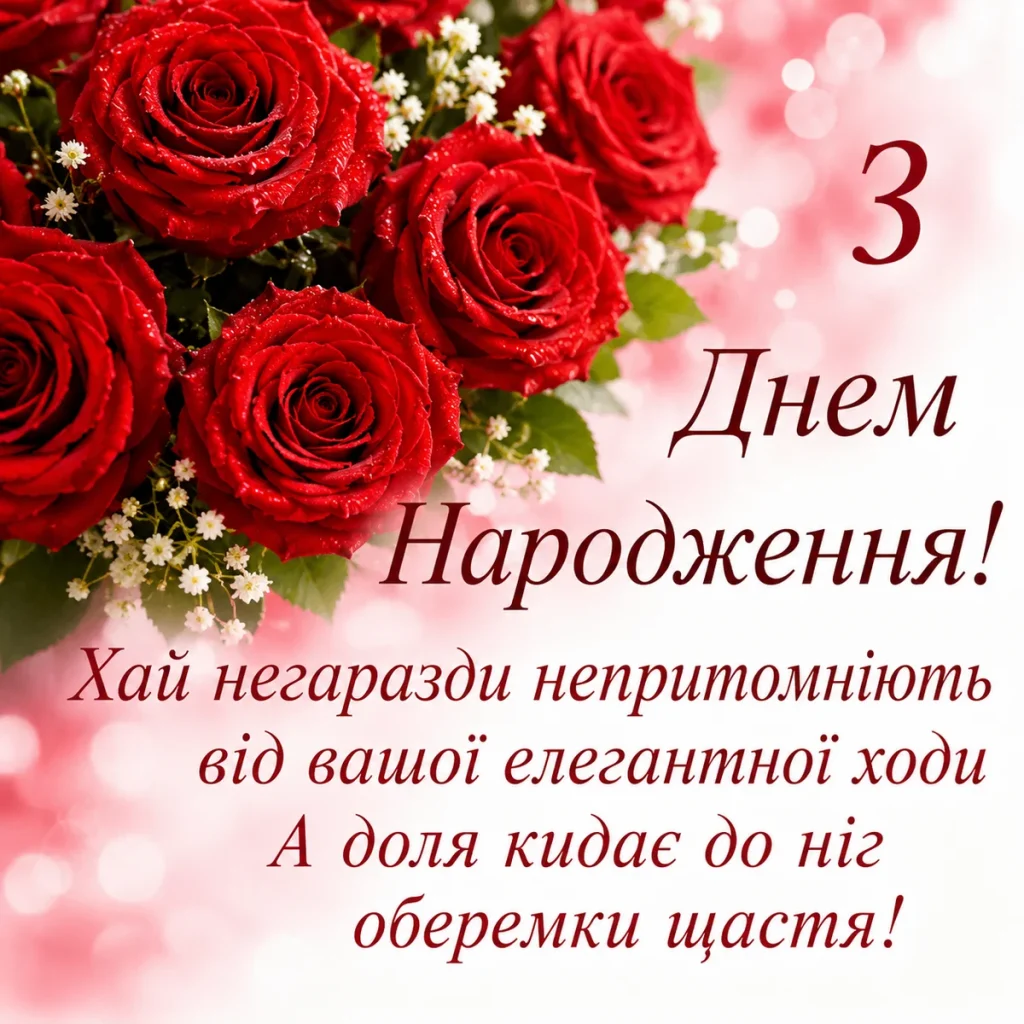 Червоні троянди з словами привітань для жінки