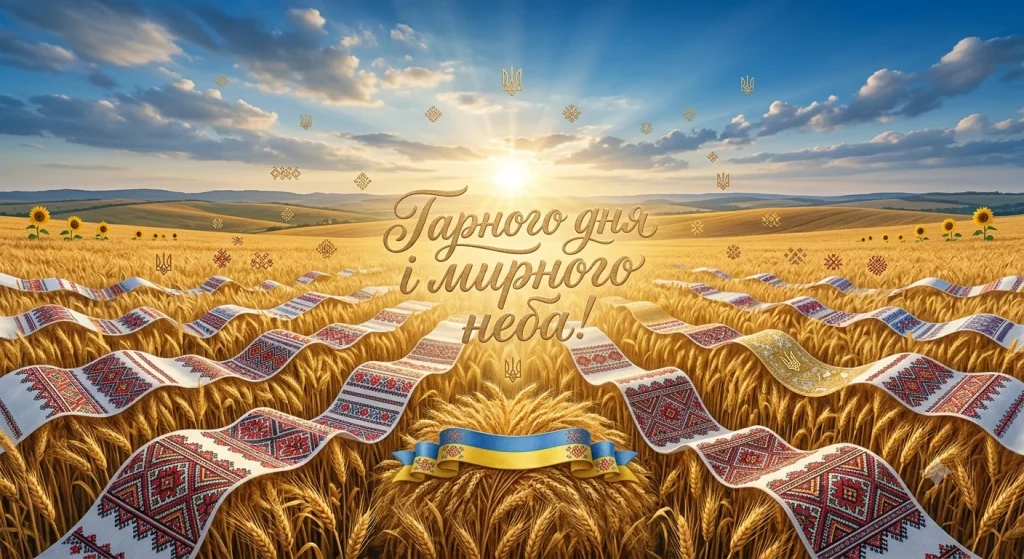 Привітання на фоні пшениці та рушників