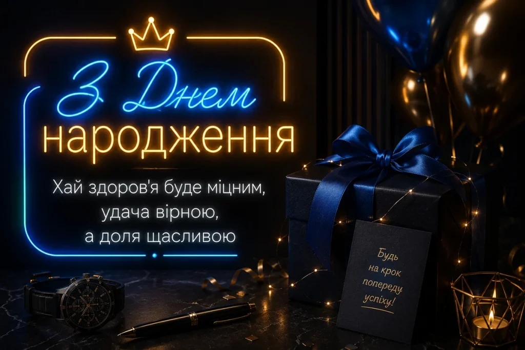 Елегантний чорний подарунок та повітряні кульки для хлопця