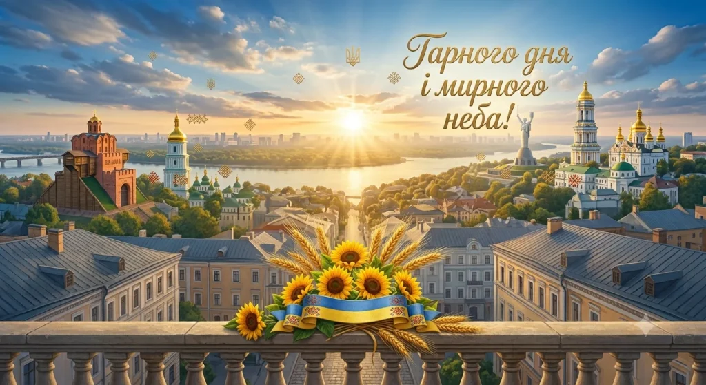 Гарного дня на фоні міського пейзажу