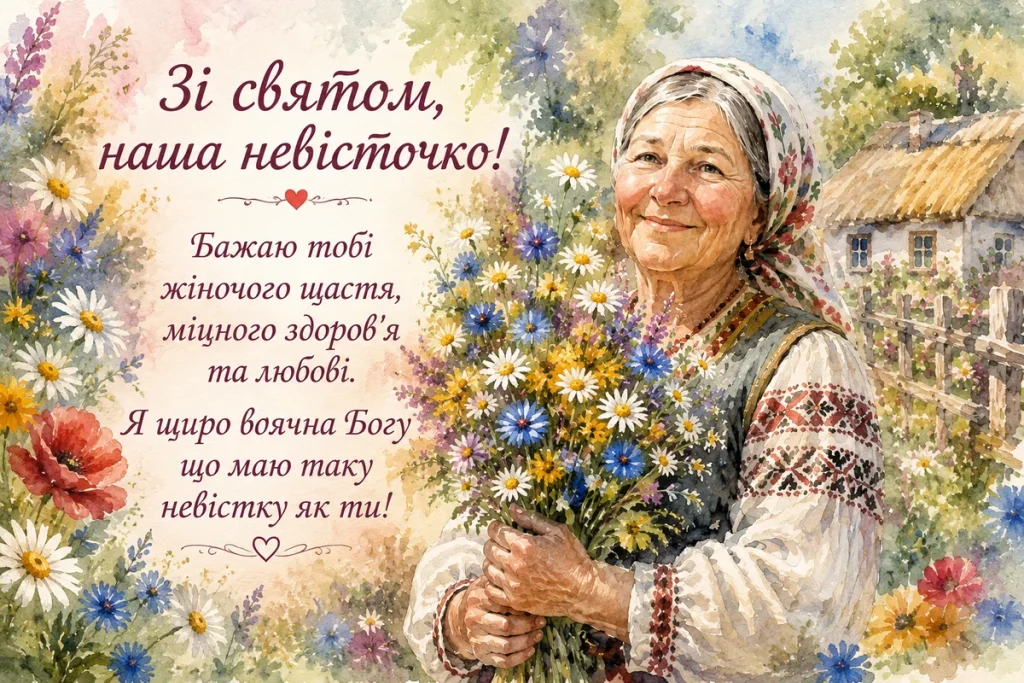 Свекруха з букетом польових квітів