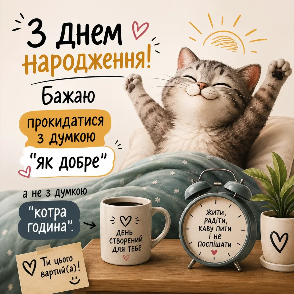 смішна листівка з котом на день народження