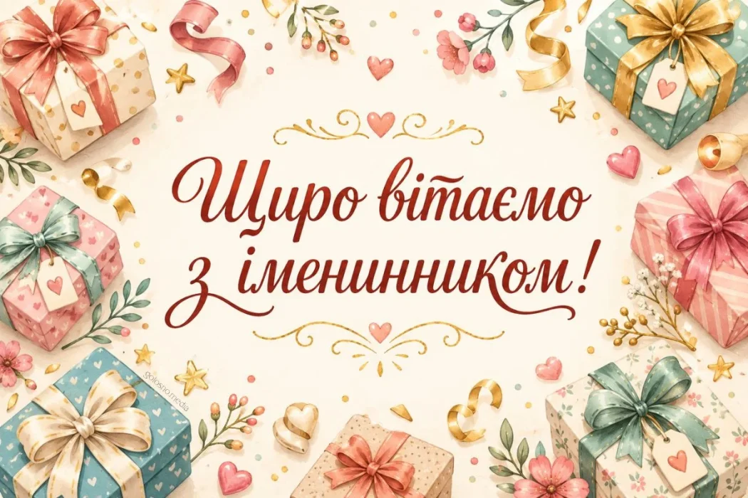 Листівка з подарунками для іменинника
