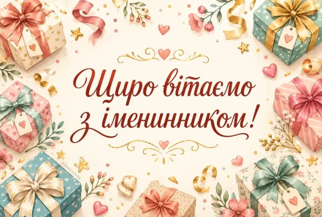 Листівка з подарунками для іменинника