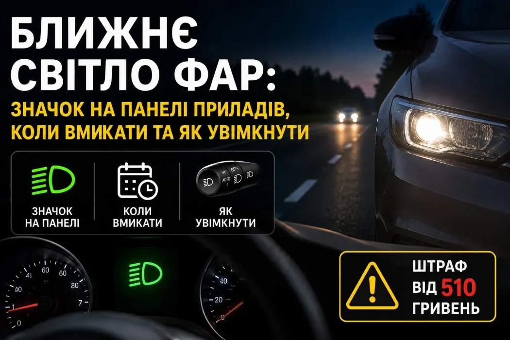 Ближнє світло фар підсвічує дорогу в темряві, під час дощу, туману, не засліплюючи інших водіїв