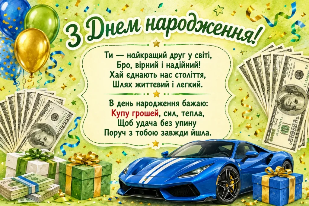 Машина, гроші, подарунки для найкращого друга 