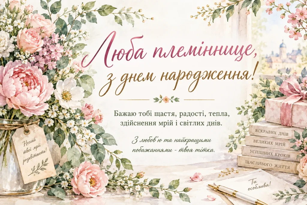 листівка з привітанням племінниці від тітки