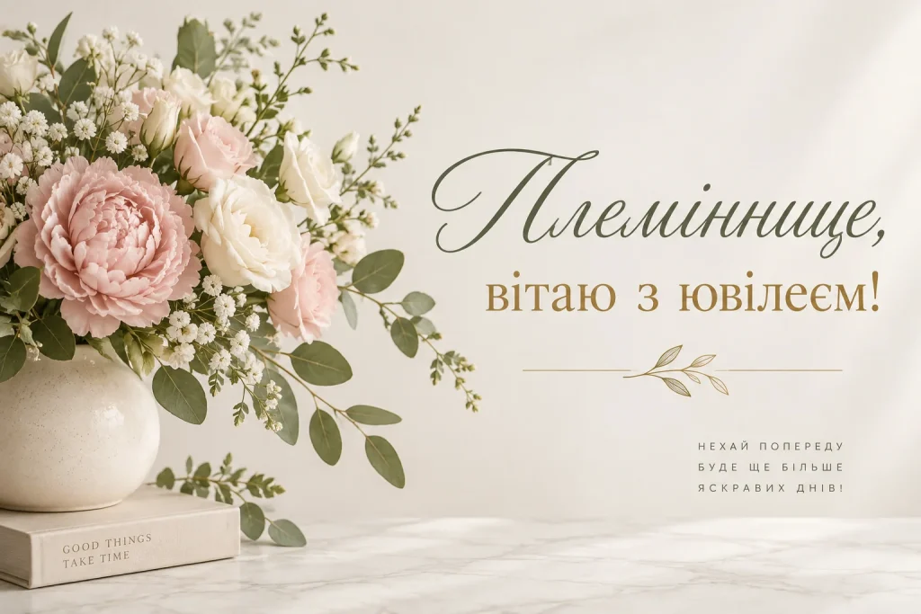 картинка з квітами та привітанням племінниці з ювілеєм 