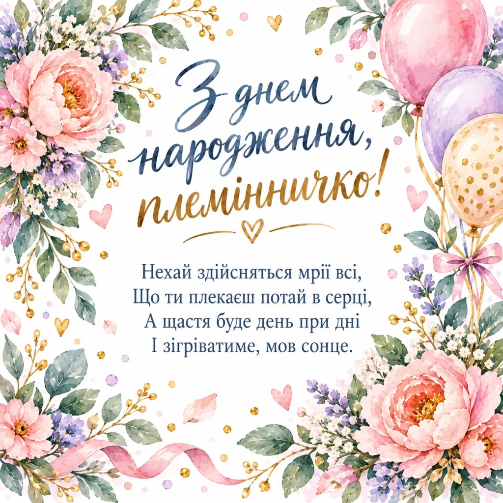 Красива листівка з днем народження племінниці