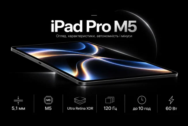 iPad Pro M5 з основними характеристиками планшета