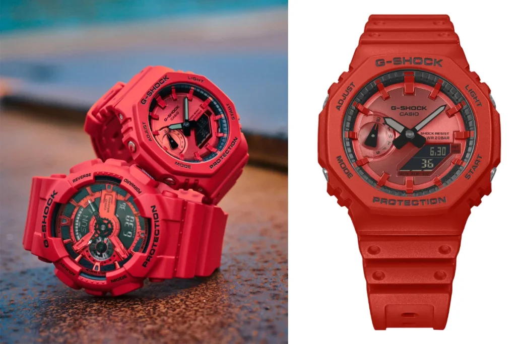 Червоні Casio G-Shock у різних дизайнах